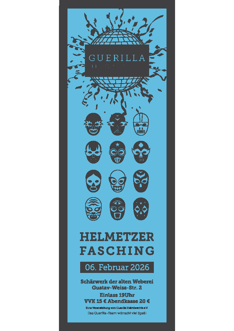 Helmetzer Fasching Flyer mit Informationen zum Helmetzer Fasching der Guerillas
